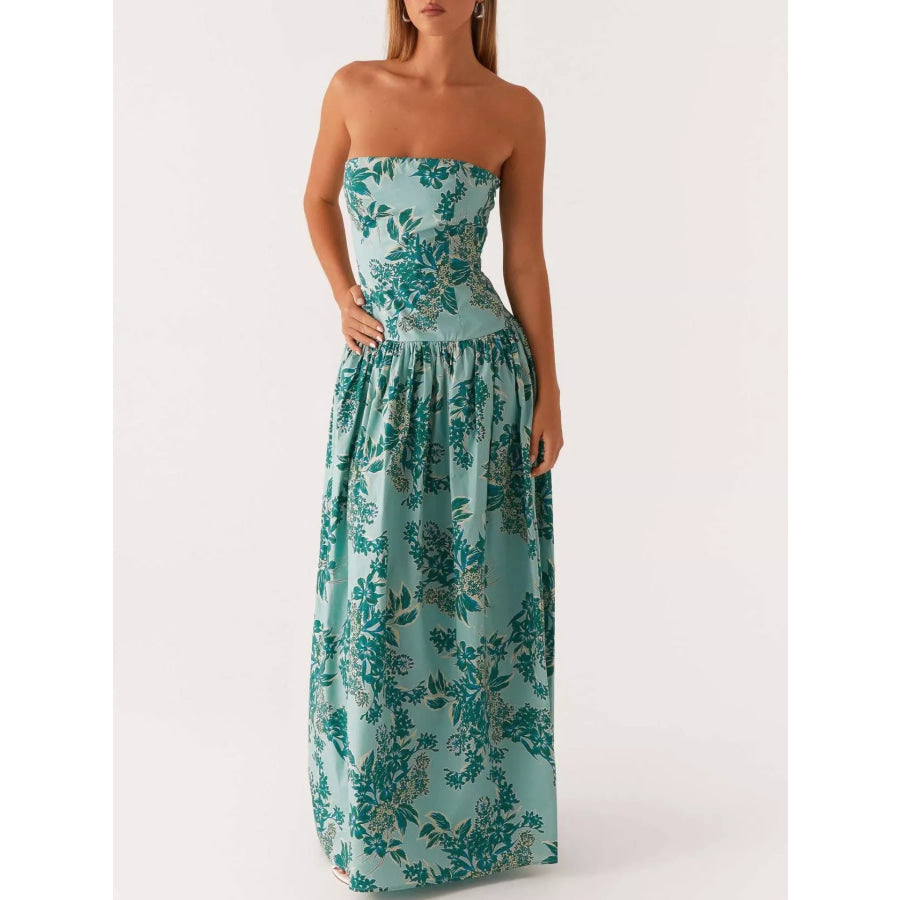Ruched Printed Tube Maxi Dress Apparel and Accessories