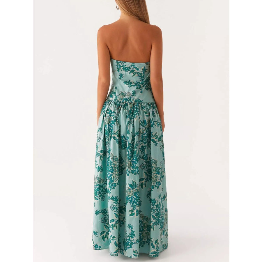 Ruched Printed Tube Maxi Dress Apparel and Accessories