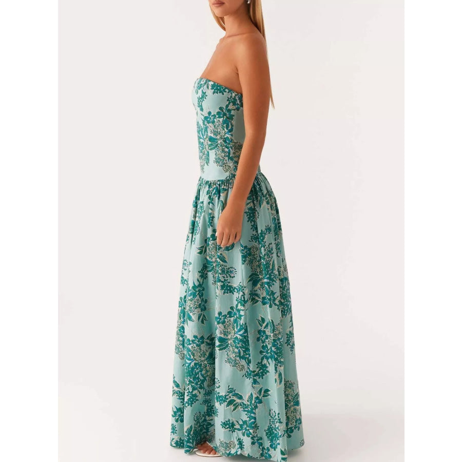 Ruched Printed Tube Maxi Dress Apparel and Accessories