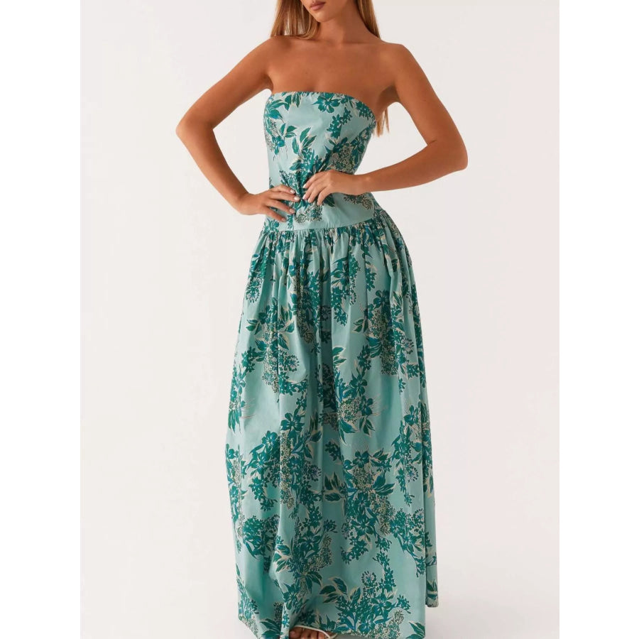 Ruched Printed Tube Maxi Dress Apparel and Accessories