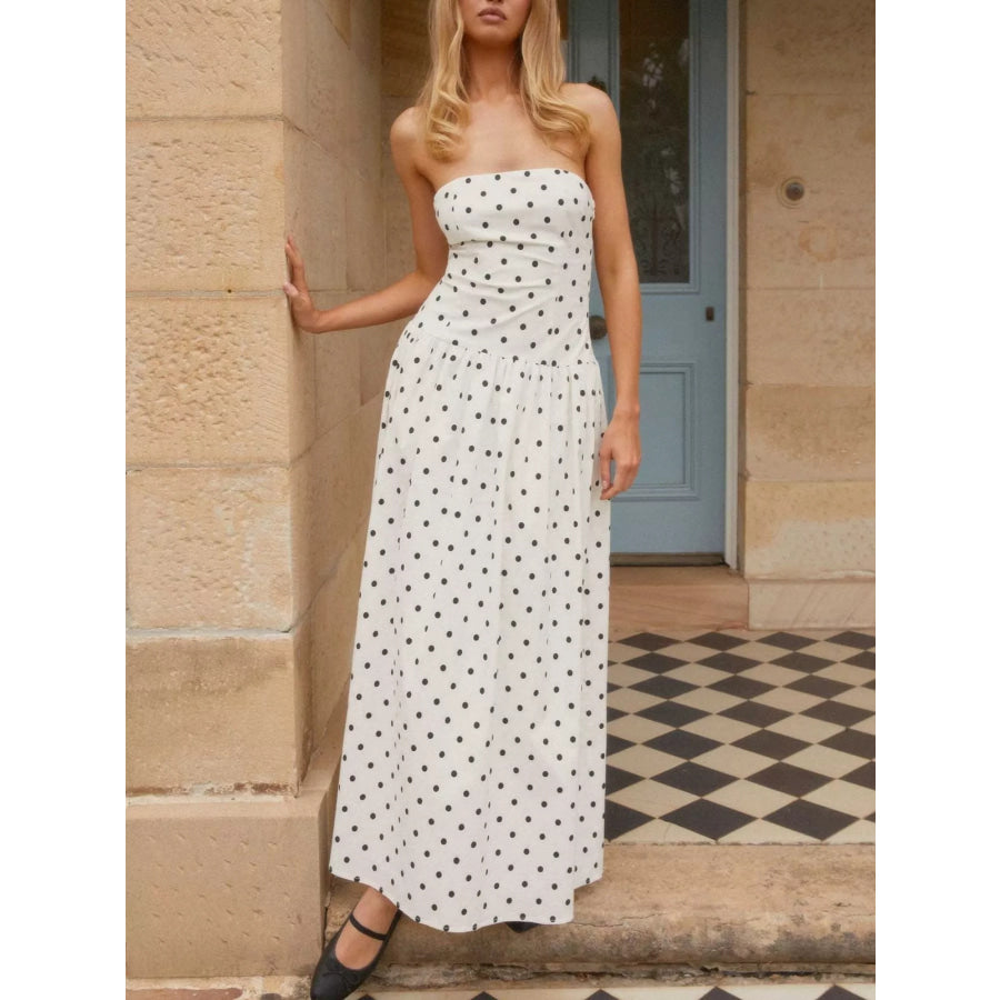Ruched Printed Tube Maxi Dress White / S Apparel and Accessories