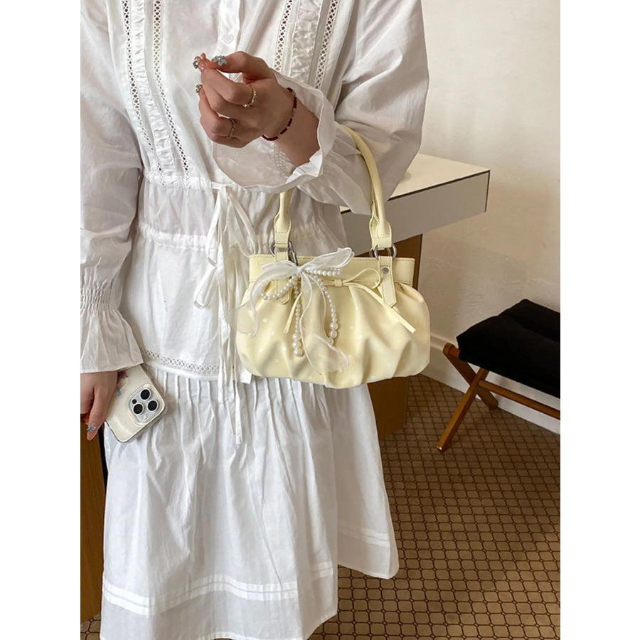 Ruched PU Leather Handbag Yellow / One Size Apparel and Accessories