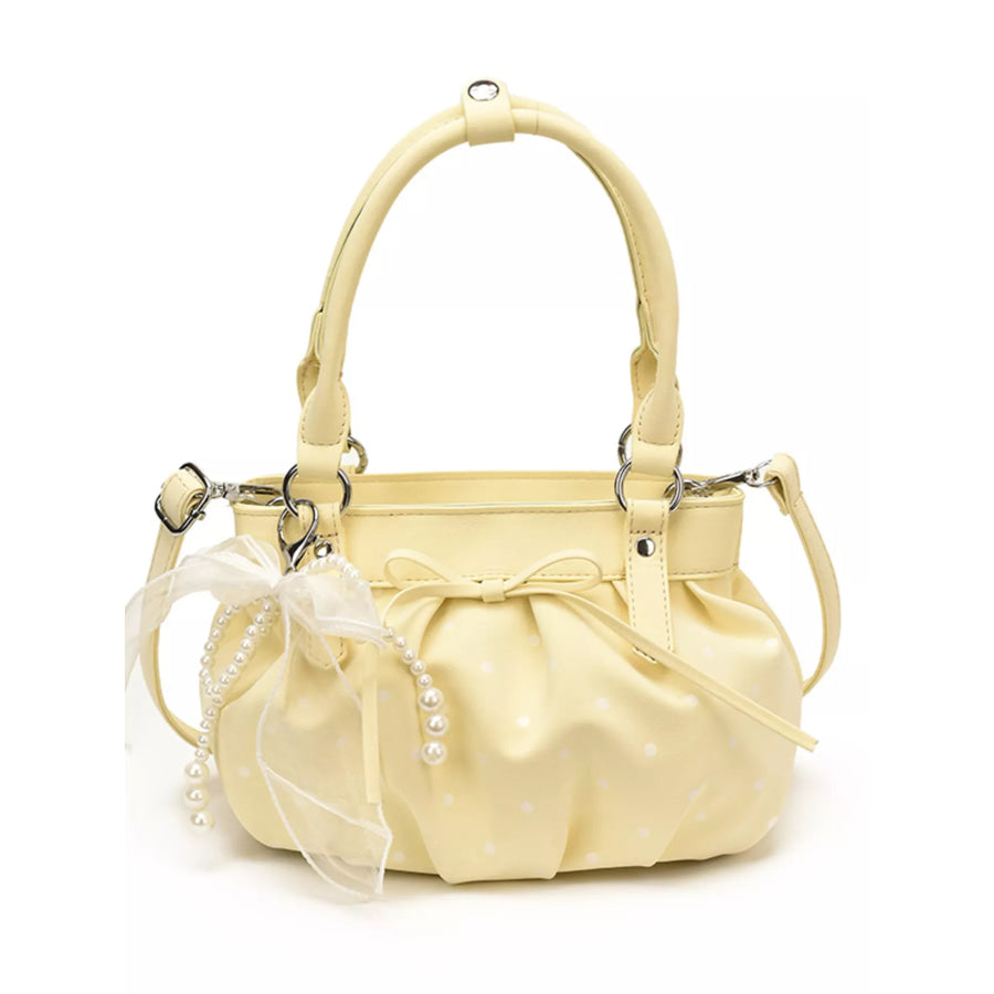 Ruched PU Leather Handbag Yellow / One Size Apparel and Accessories