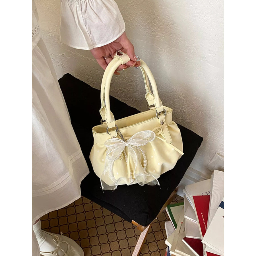 Ruched PU Leather Handbag Yellow / One Size Apparel and Accessories