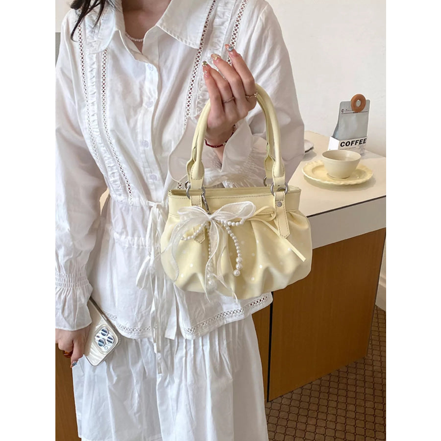 Ruched PU Leather Handbag Yellow / One Size Apparel and Accessories