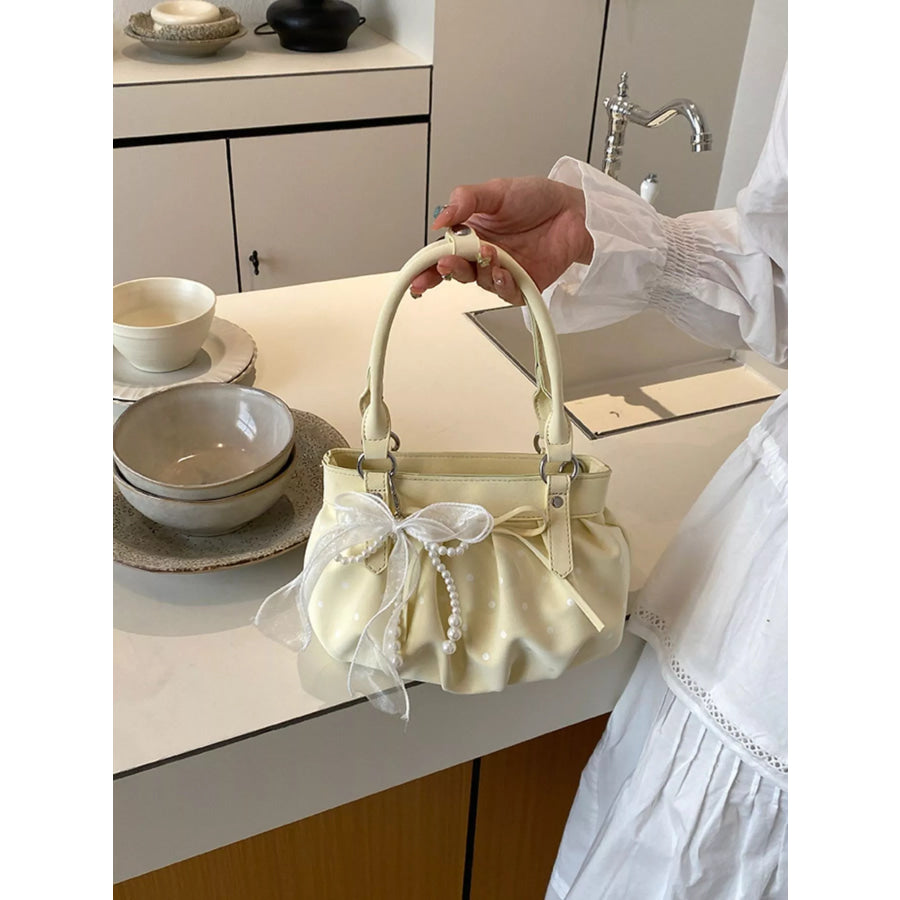 Ruched PU Leather Handbag Yellow / One Size Apparel and Accessories