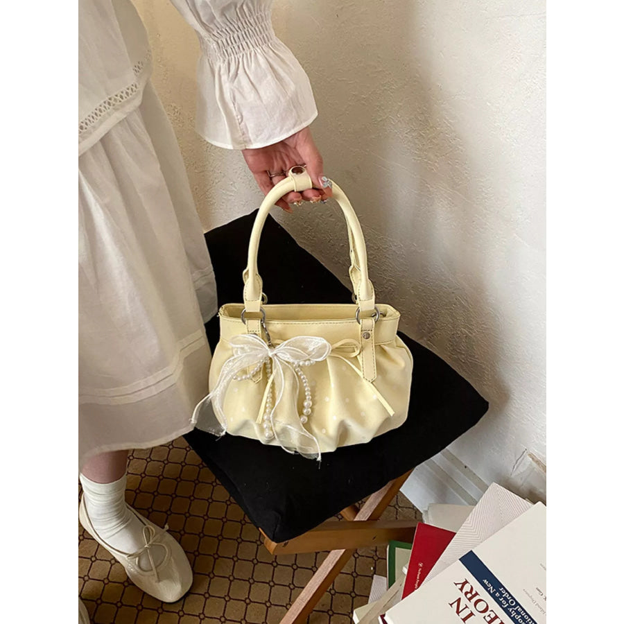 Ruched PU Leather Handbag Yellow / One Size Apparel and Accessories