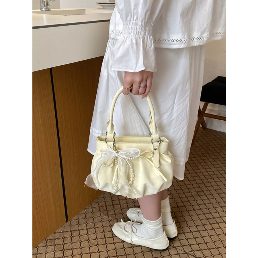 Ruched PU Leather Handbag Yellow / One Size Apparel and Accessories