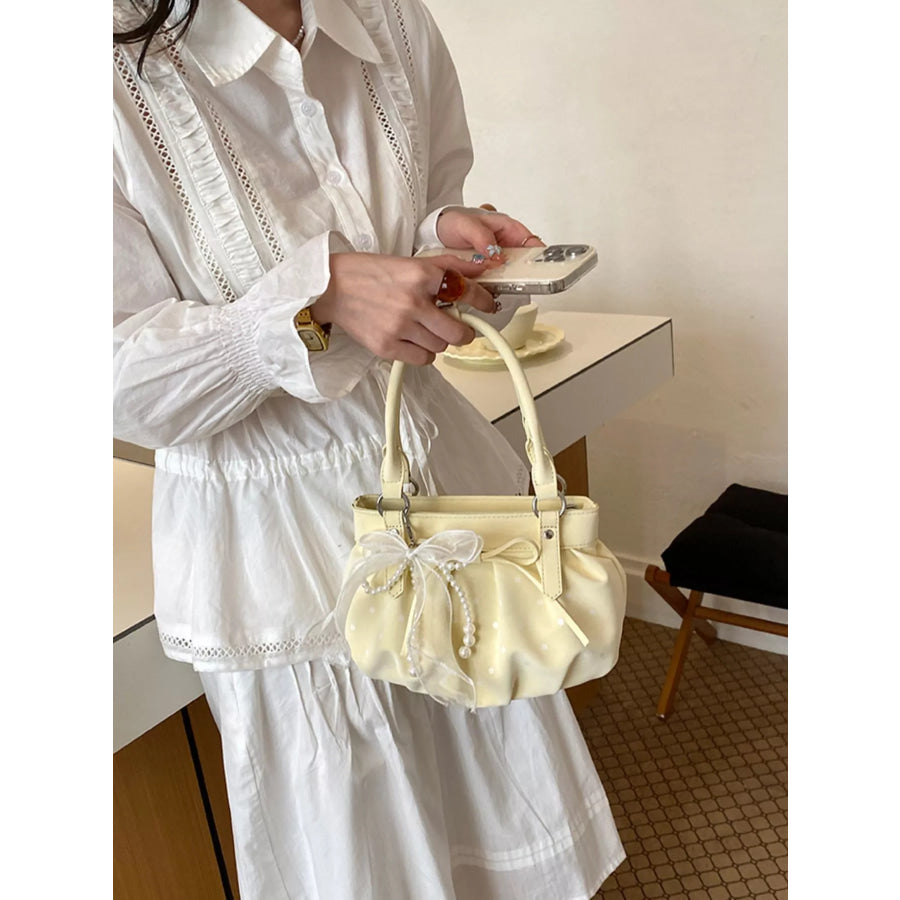 Ruched PU Leather Handbag Yellow / One Size Apparel and Accessories