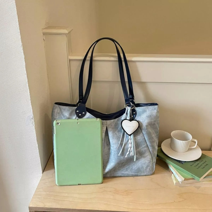 Ruched PU Leather Shoulder Bag Pastel Blue / One Size Apparel and Accessories