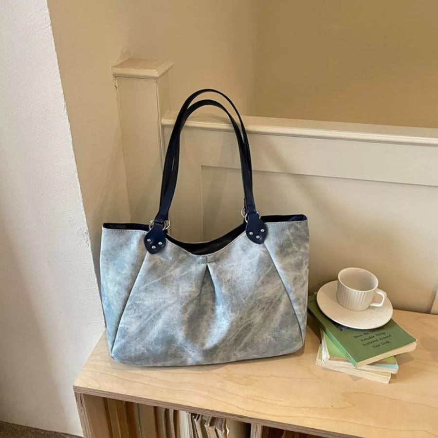 Ruched PU Leather Shoulder Bag Pastel Blue / One Size Apparel and Accessories