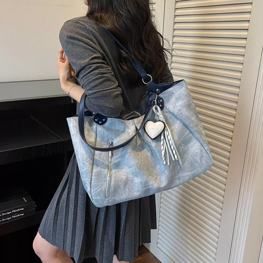 Ruched PU Leather Shoulder Bag Pastel Blue / One Size Apparel and Accessories