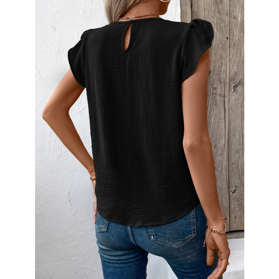 Ruched Round Neck Cap Sleeve Blouse Apparel and Accessories