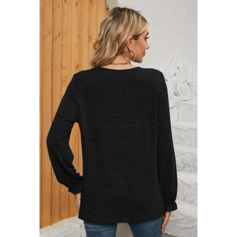 Ruched Round Neck Flounce Sleeve T - Shirt Apparel and Accessories