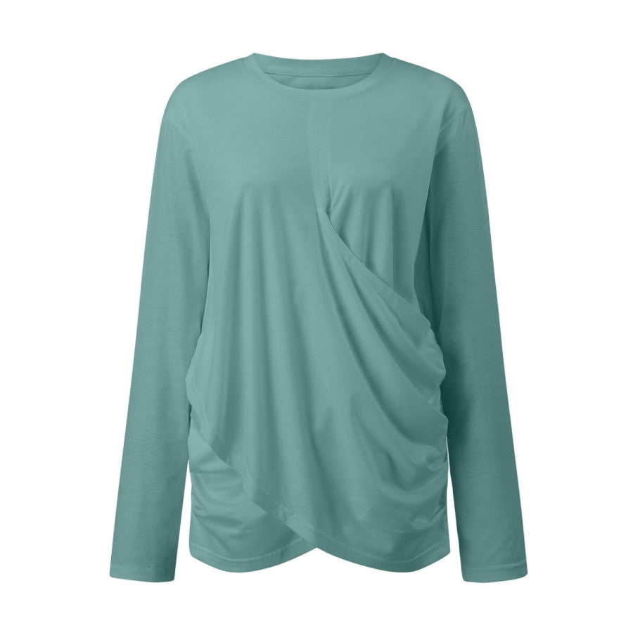 Ruched Round Neck Long Sleeve T-Shirt Apparel and Accessories