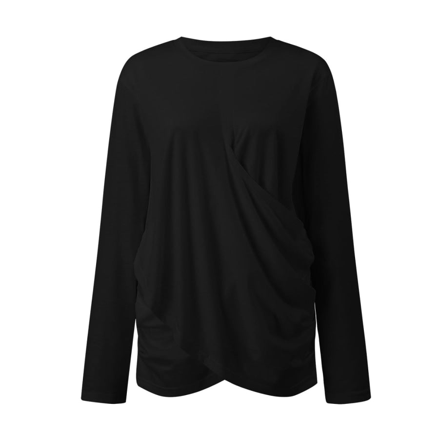 Ruched Round Neck Long Sleeve T-Shirt Apparel and Accessories