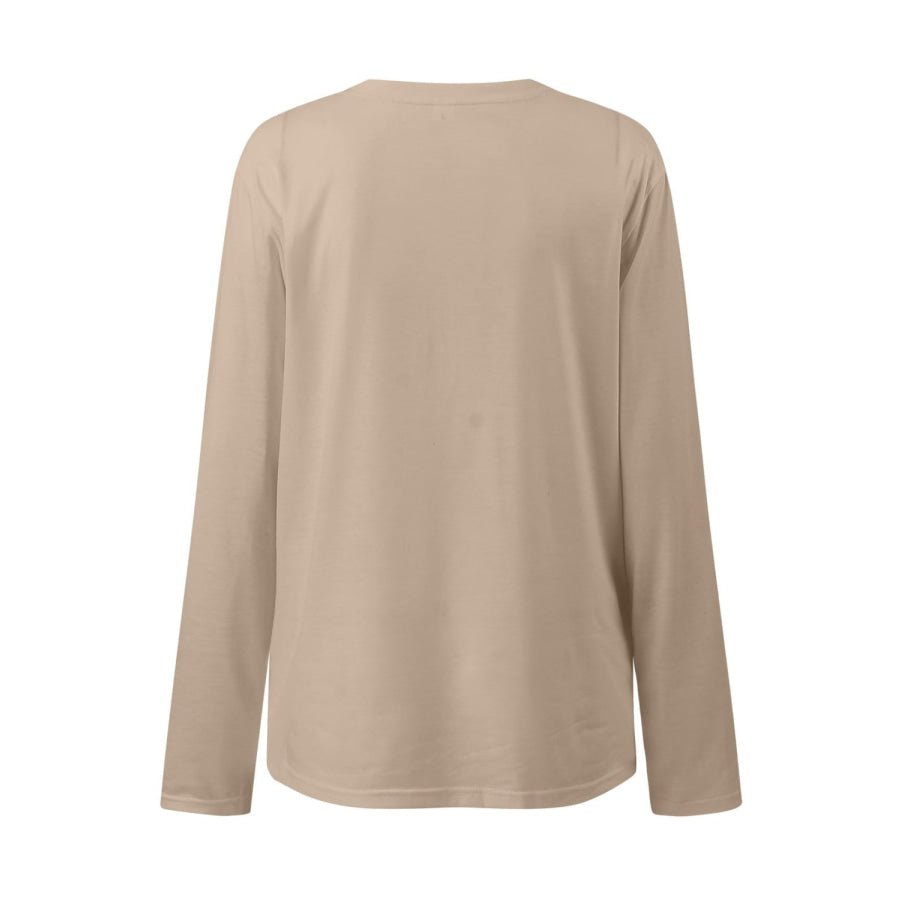 Ruched Round Neck Long Sleeve T-Shirt Apparel and Accessories