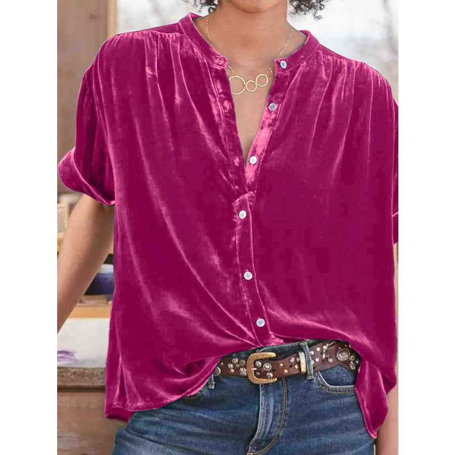 Ruched Round Neck Short Sleeve Shirt Apparel and Accessories