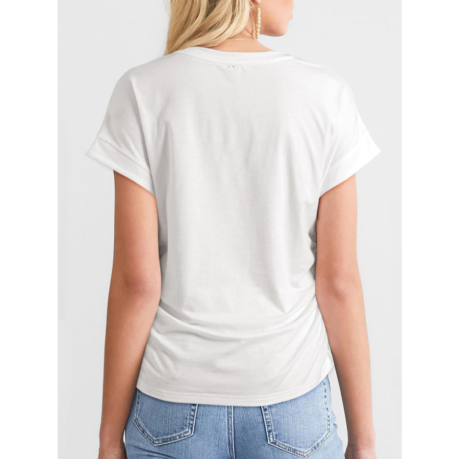 Ruched Round Neck Short Sleeve T-Shirt Apparel and Accessories