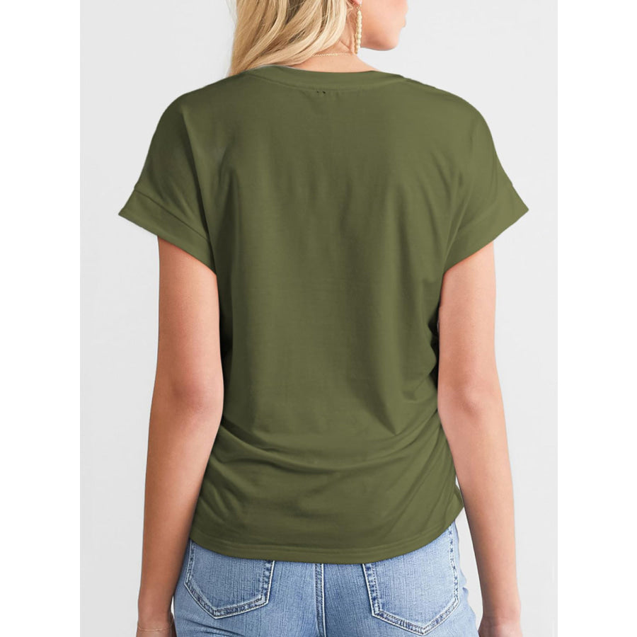 Ruched Round Neck Short Sleeve T-Shirt Apparel and Accessories