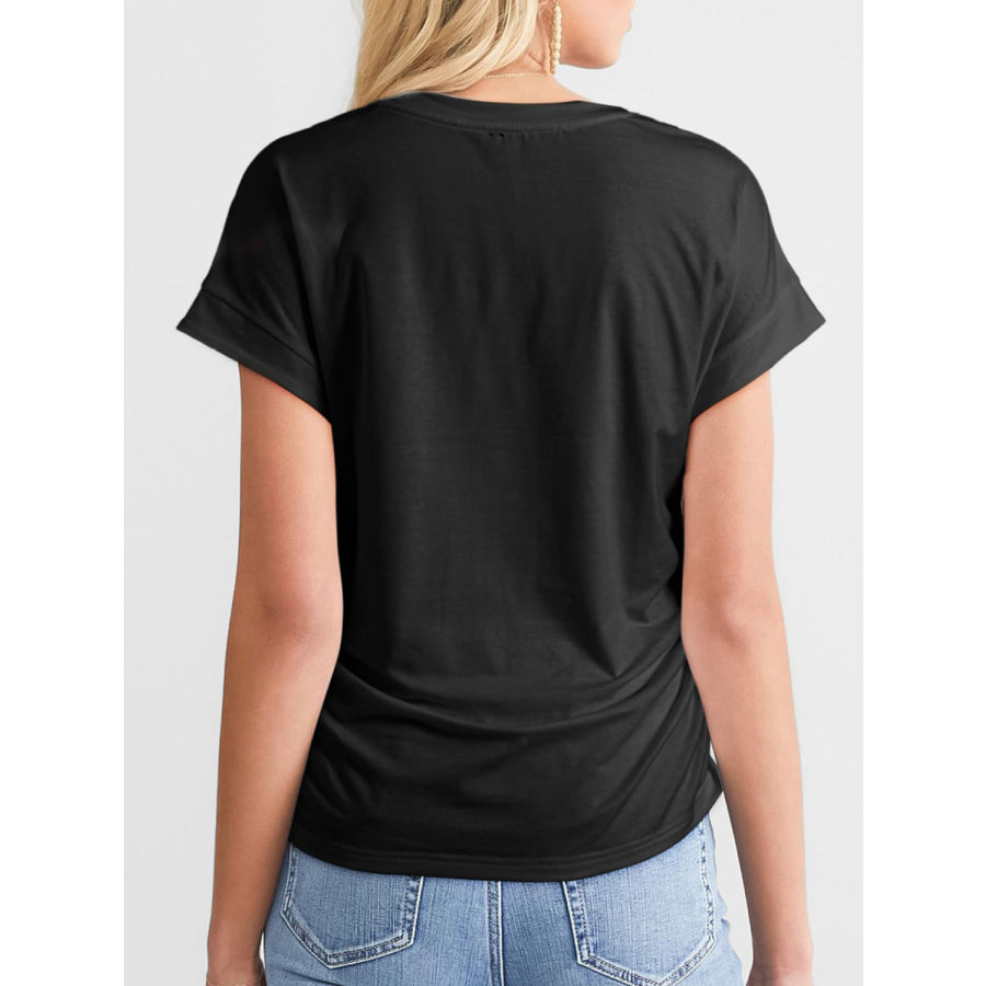 Ruched Round Neck Short Sleeve T-Shirt Apparel and Accessories