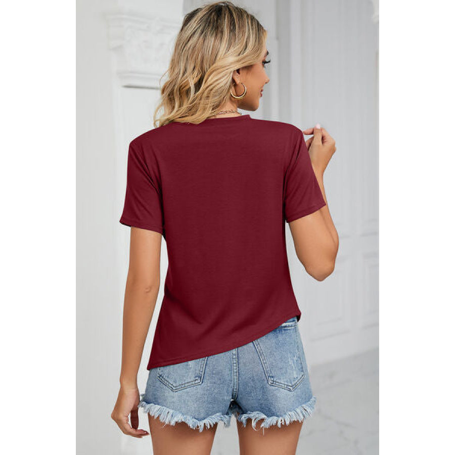 Ruched Round Neck Short Sleeve T - Shirt Apparel and Accessories