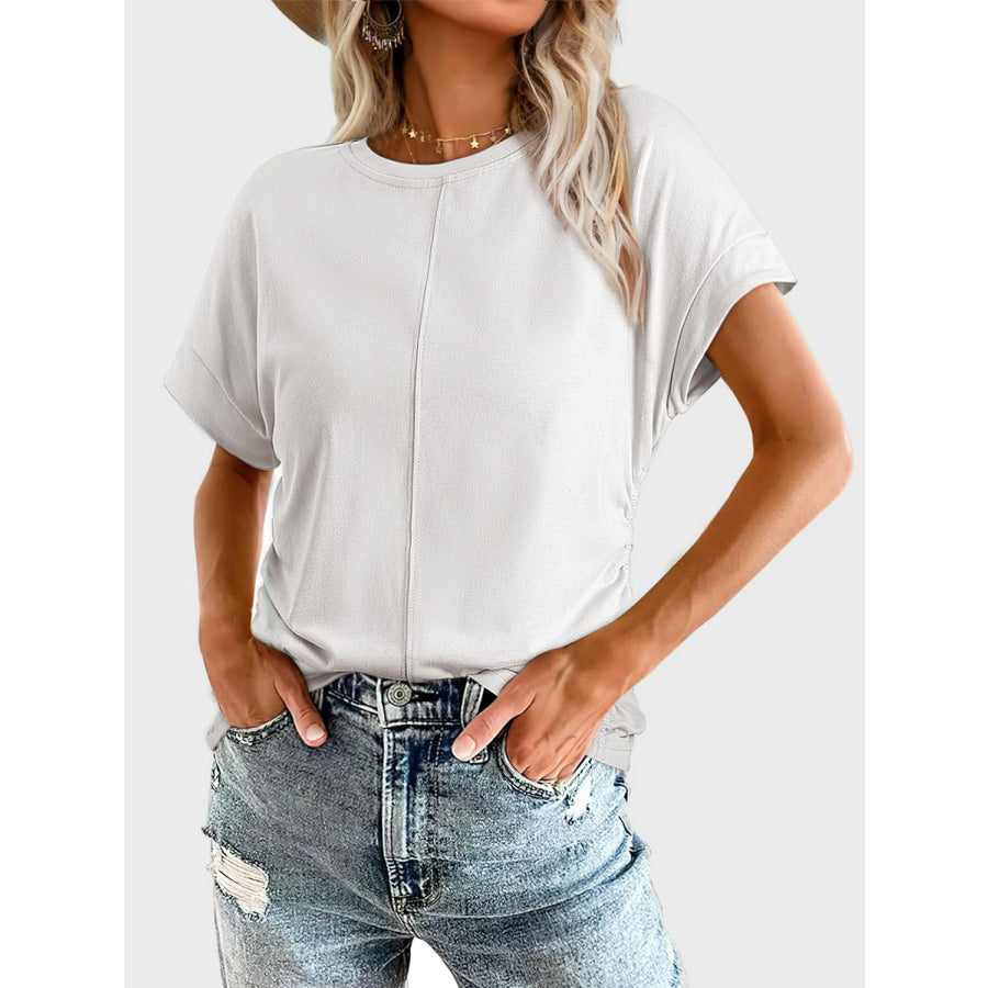 Ruched Round Neck Short Sleeve T-Shirt Apparel and Accessories