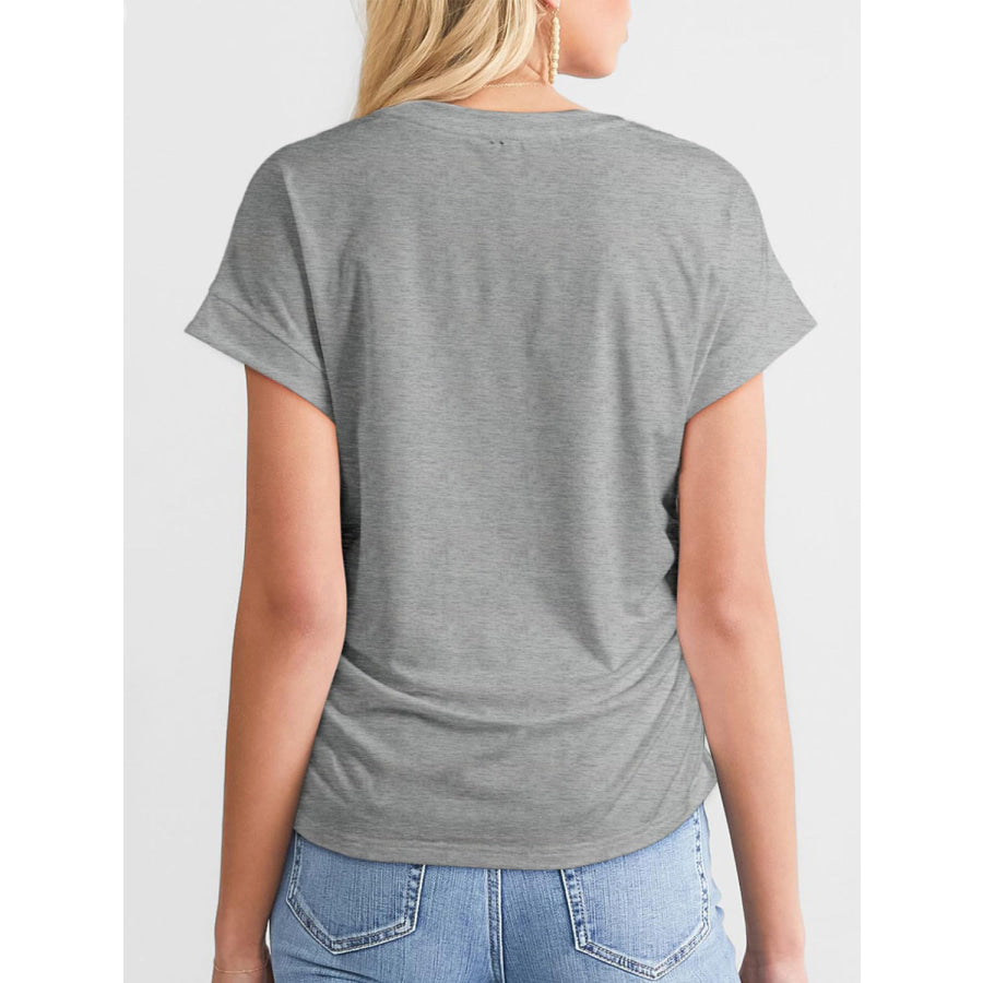 Ruched Round Neck Short Sleeve T-Shirt Apparel and Accessories