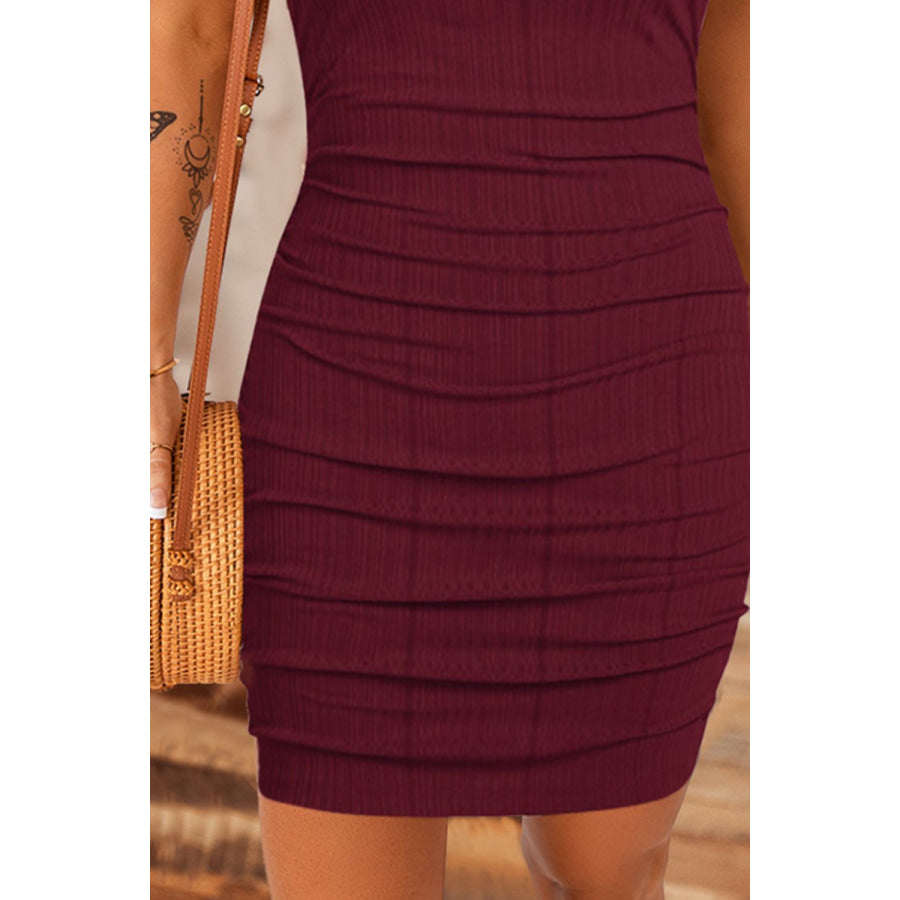 Ruched Round Neck Sleeveless Dress Apparel and Accessories