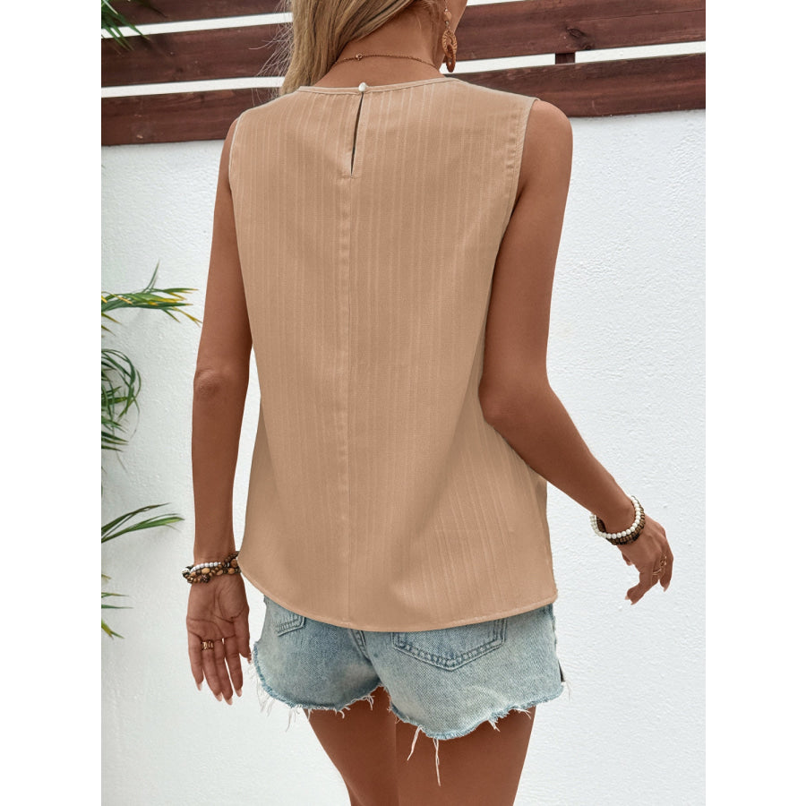 Ruched Round Neck Tank Camel / S Apparel and Accessories