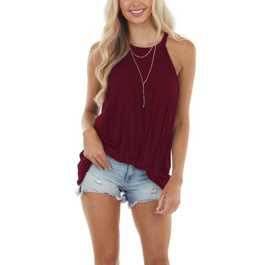 Ruched Round Neck Top Burgundy / S Apparel and Accessories