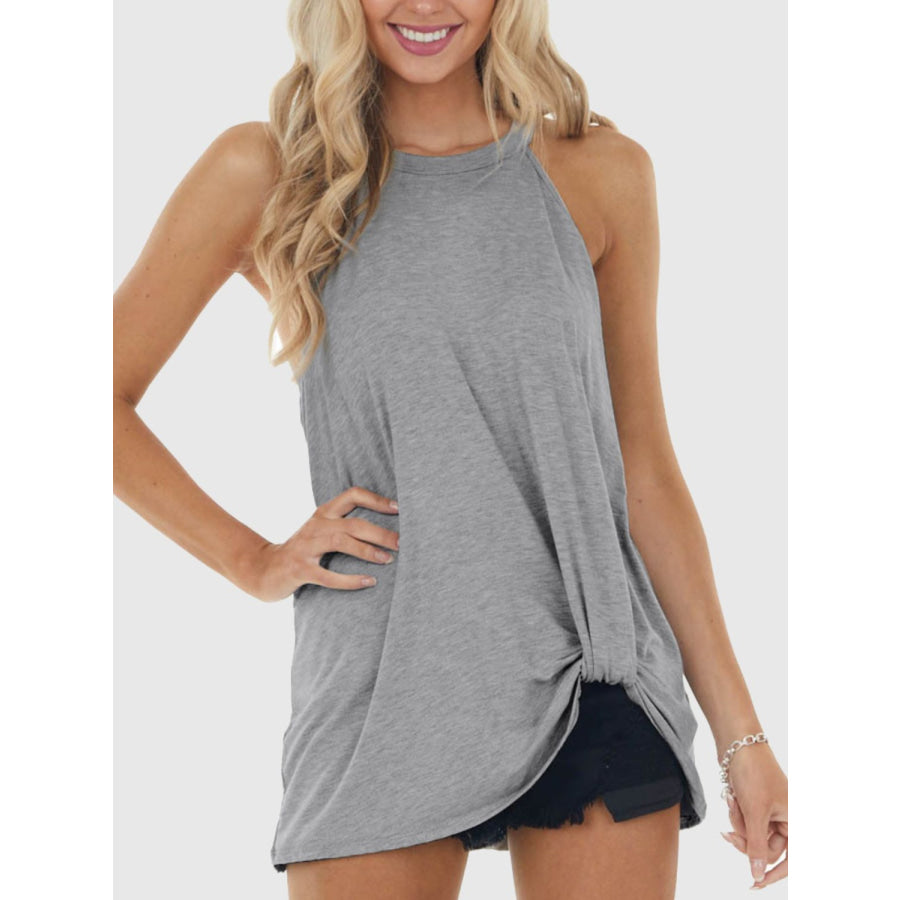 Ruched Round Neck Top Gray / S Apparel and Accessories