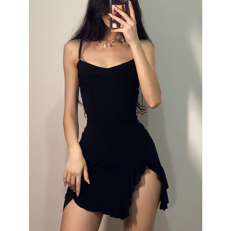 Ruched Ruffle Hem Mini Dress Apparel and Accessories
