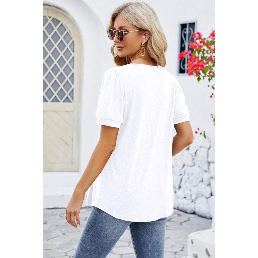 Ruched Scoop Neck Short Sleeve Blouse Apparel and Accessories