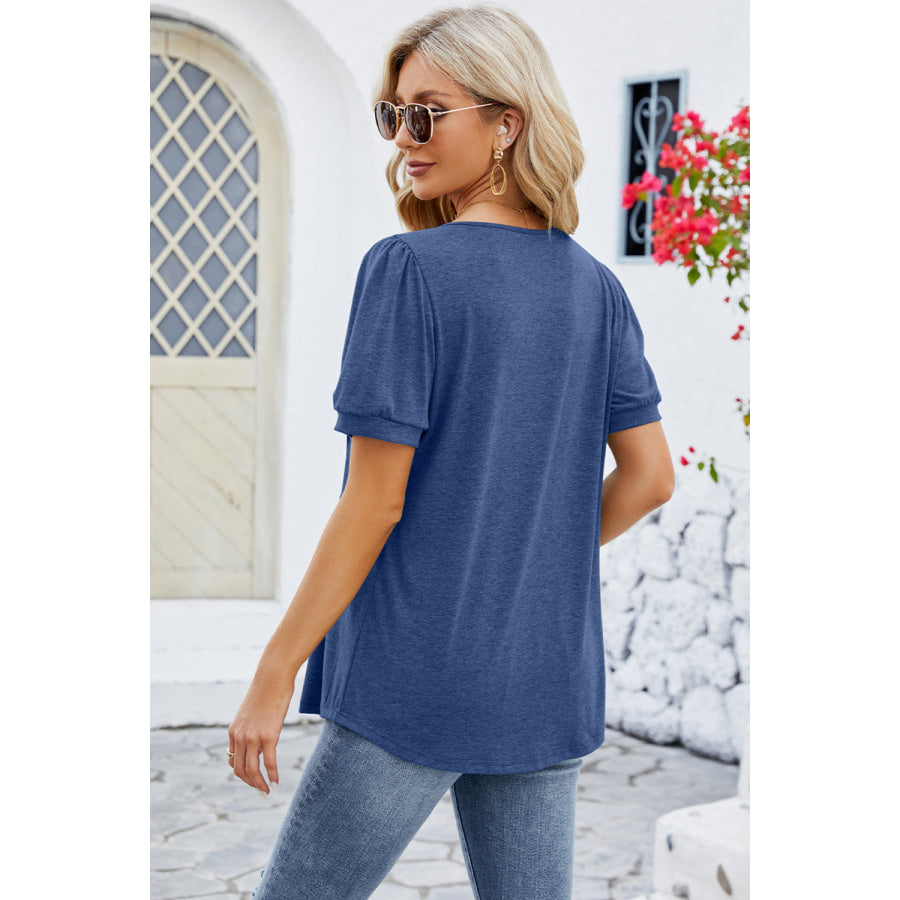 Ruched Scoop Neck Short Sleeve Blouse Apparel and Accessories