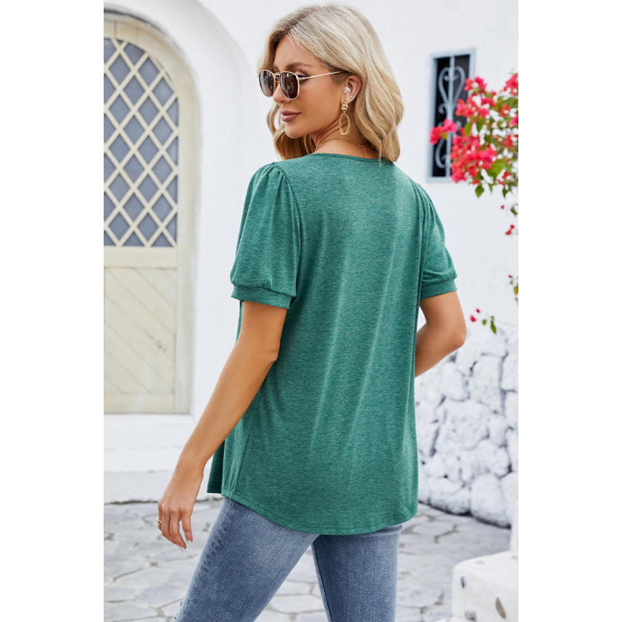 Ruched Scoop Neck Short Sleeve Blouse Apparel and Accessories