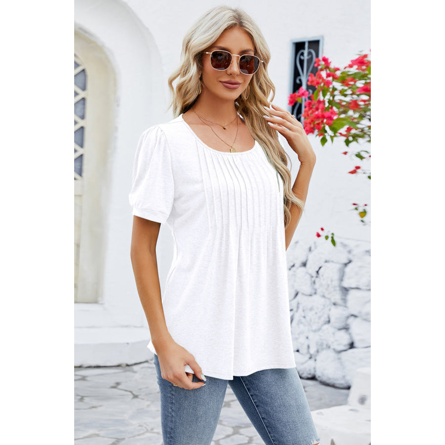 Ruched Scoop Neck Short Sleeve Blouse Apparel and Accessories