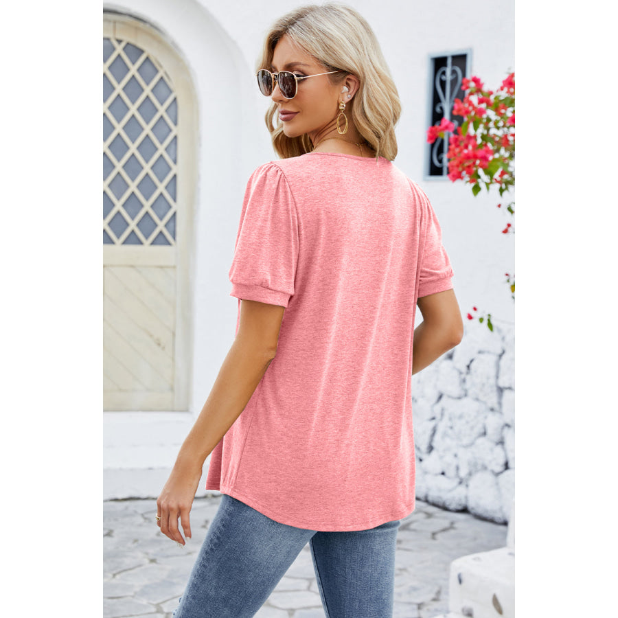 Ruched Scoop Neck Short Sleeve Blouse Apparel and Accessories