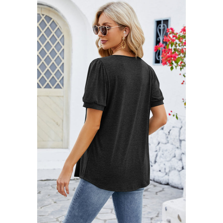 Ruched Scoop Neck Short Sleeve Blouse Apparel and Accessories