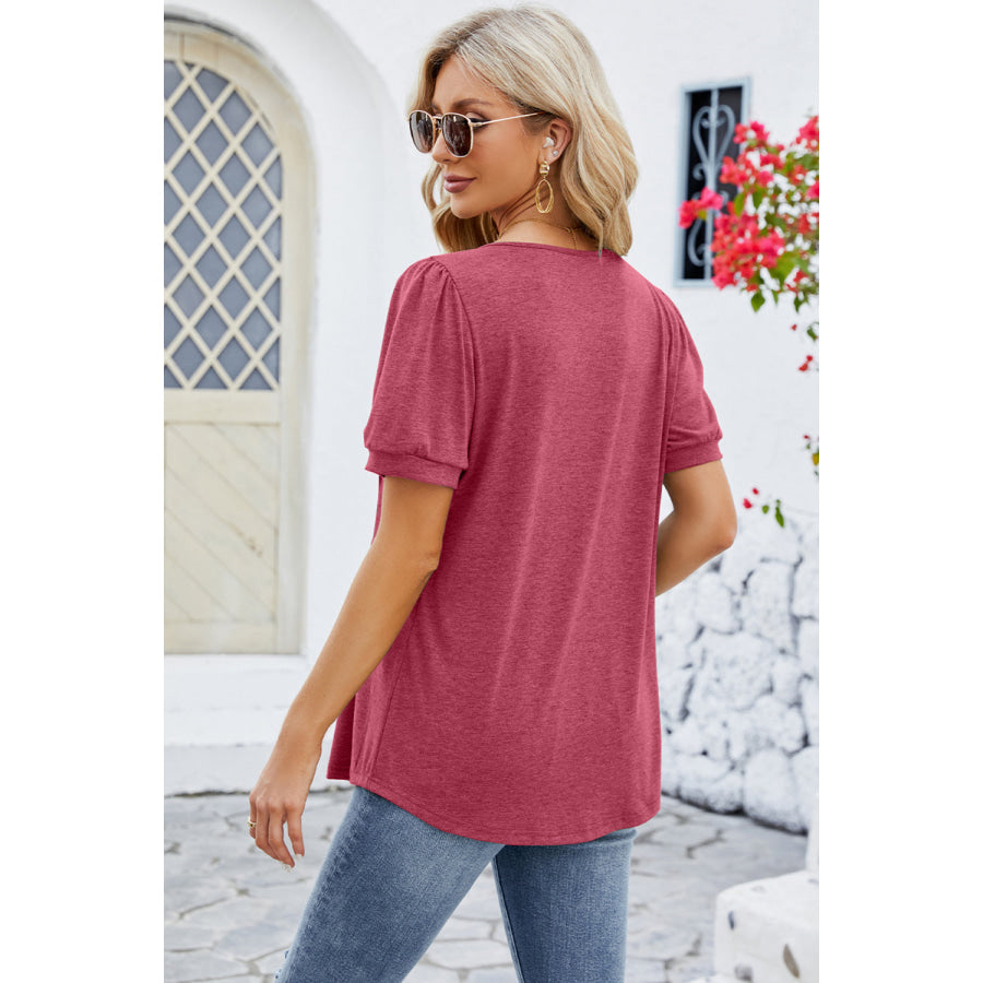 Ruched Scoop Neck Short Sleeve Blouse Apparel and Accessories