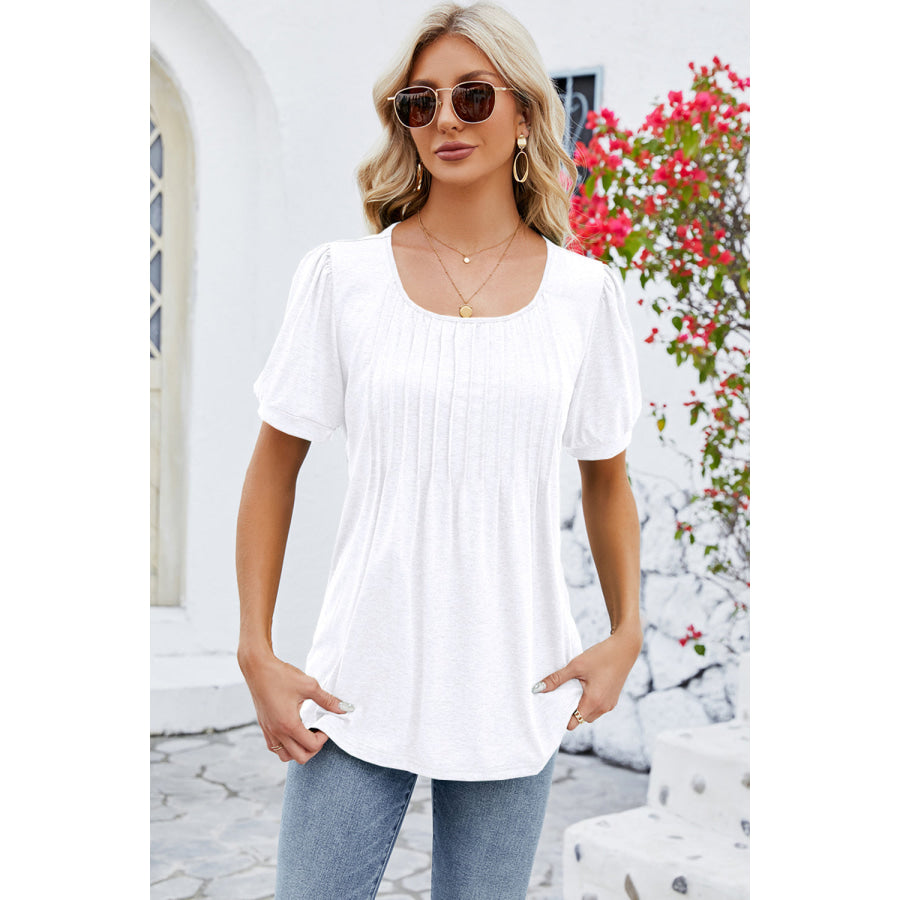 Ruched Scoop Neck Short Sleeve Blouse Apparel and Accessories