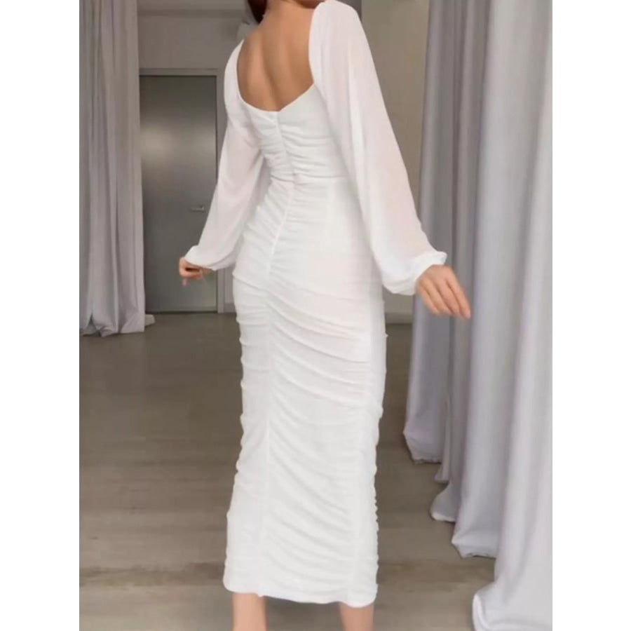 Ruched Sheer Long Sleeve Dress Apparel and Accessories