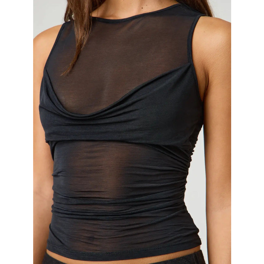 Ruched Sheer Round Neck Tank Apparel and Accessories