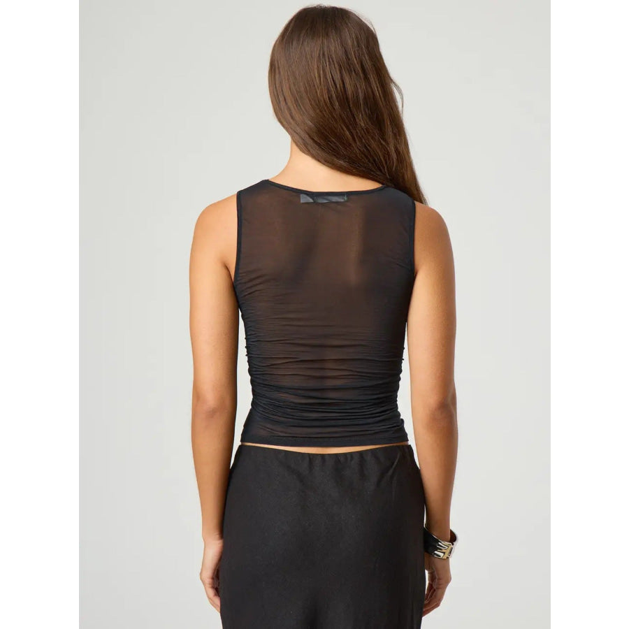 Ruched Sheer Round Neck Tank Apparel and Accessories