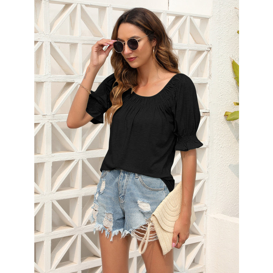 Ruched Short Sleeve Blouse Apparel and Accessories