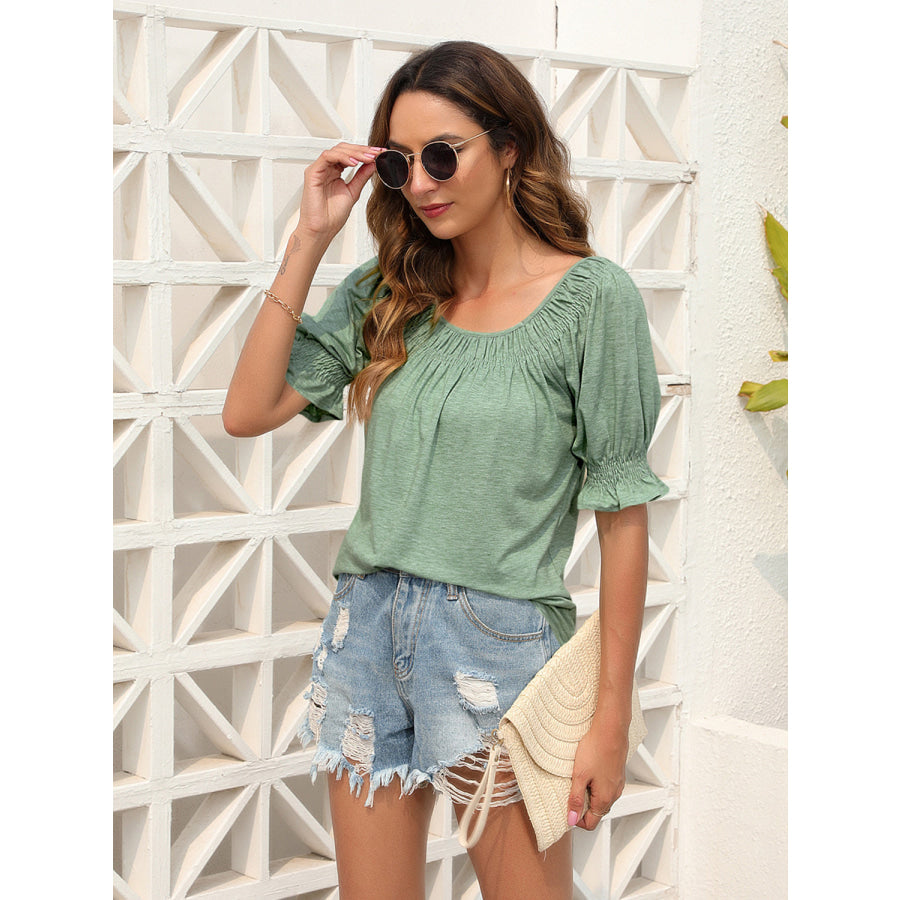 Ruched Short Sleeve Blouse Apparel and Accessories