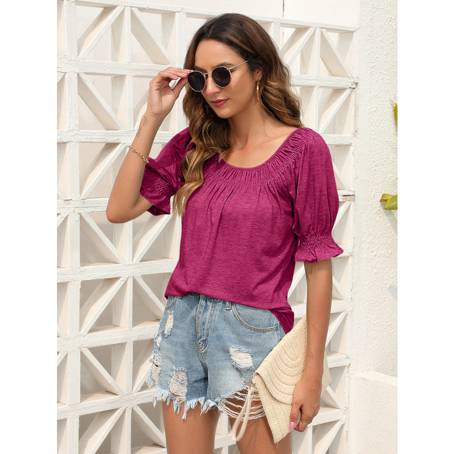 Ruched Short Sleeve Blouse Apparel and Accessories