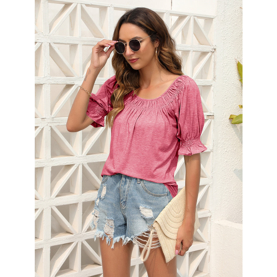 Ruched Short Sleeve Blouse Light Mauve / S Apparel and Accessories