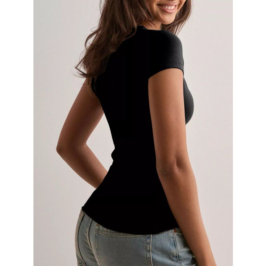 Ruched Short Sleeve Fitted T-Shirt Apparel and Accessories