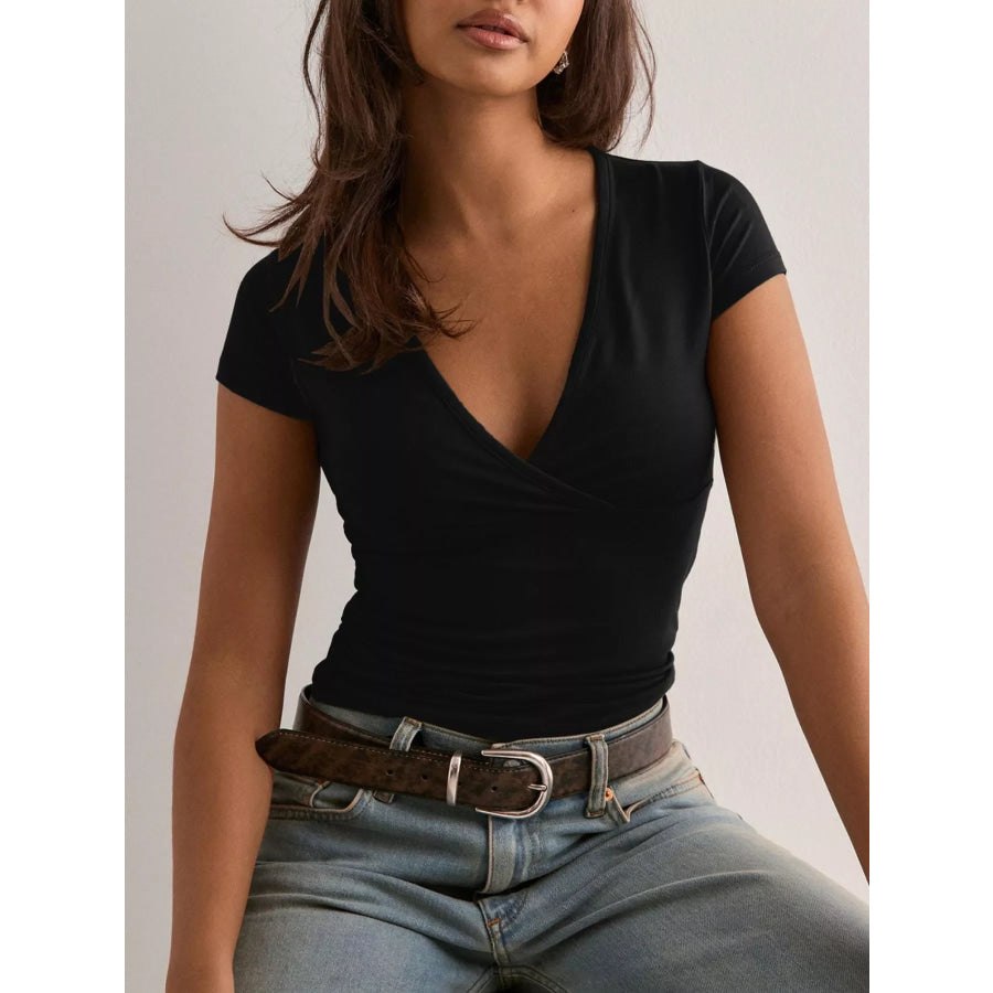 Ruched Short Sleeve Fitted T-Shirt Apparel and Accessories
